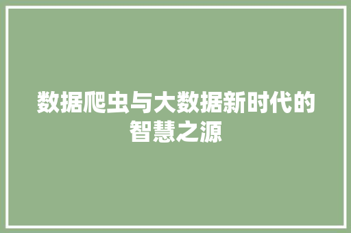 数据爬虫与大数据新时代的智慧之源