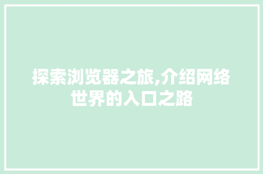 探索浏览器之旅,介绍网络世界的入口之路 前端技术
