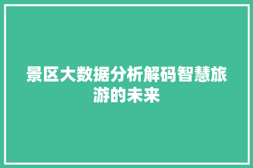 景区大数据分析解码智慧旅游的未来
