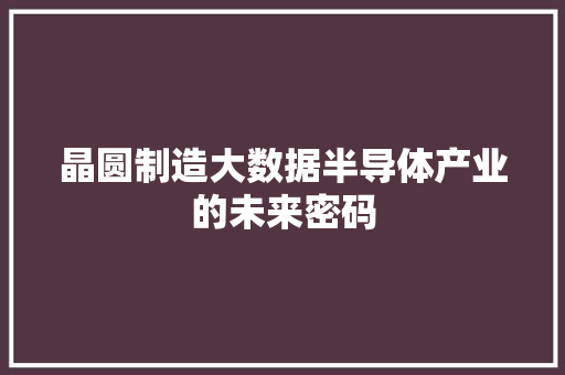 晶圆制造大数据半导体产业的未来密码