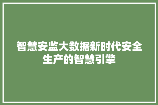 智慧安监大数据新时代安全生产的智慧引擎