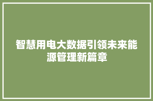 智慧用电大数据引领未来能源管理新篇章