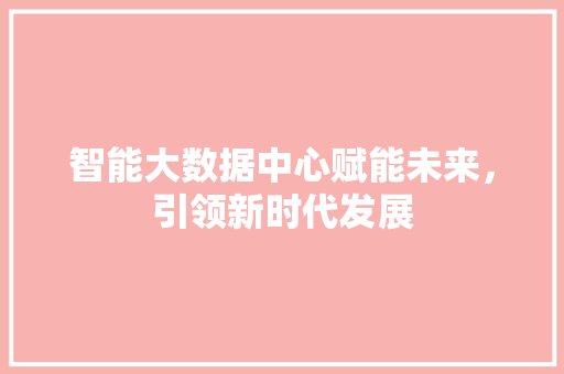 智能大数据中心赋能未来，引领新时代发展