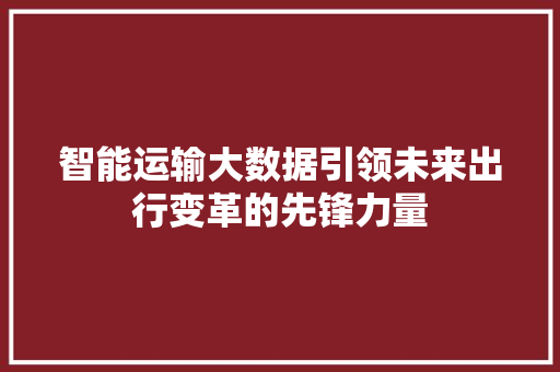 智能运输大数据引领未来出行变革的先锋力量