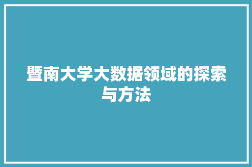 暨南大学大数据领域的探索与方法