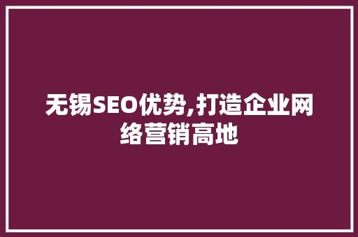 无锡SEO优势,打造企业网络营销高地