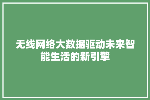 无线网络大数据驱动未来智能生活的新引擎