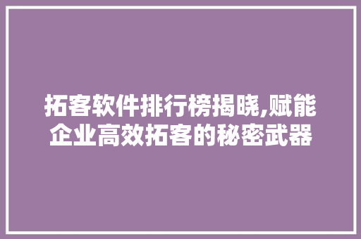 拓客软件排行榜揭晓,赋能企业高效拓客的秘密武器