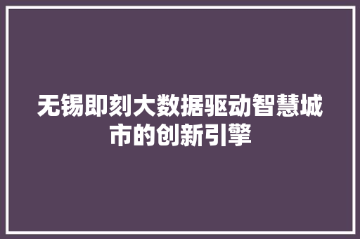 无锡即刻大数据驱动智慧城市的创新引擎