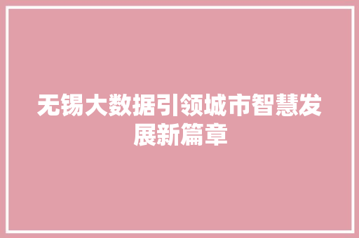 无锡大数据引领城市智慧发展新篇章