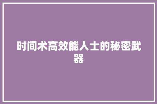 时间术高效能人士的秘密武器