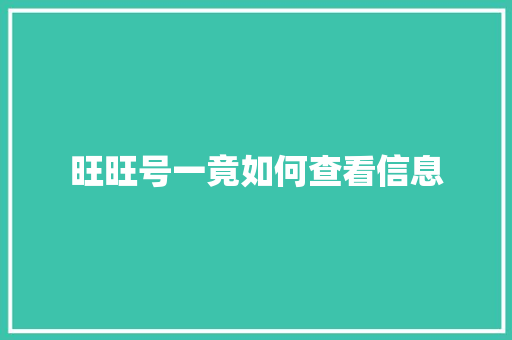 旺旺号一竟如何查看信息