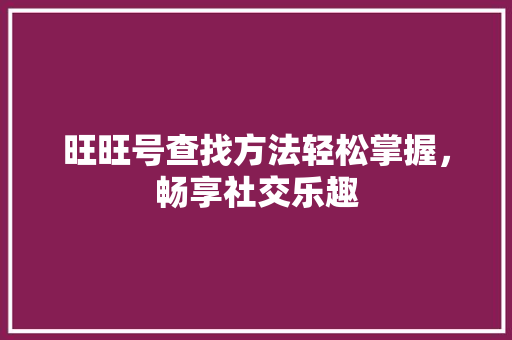 旺旺号查找方法轻松掌握，畅享社交乐趣