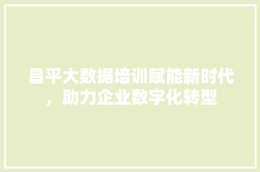 昌平大数据培训赋能新时代，助力企业数字化转型