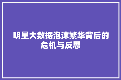 明星大数据泡沫繁华背后的危机与反思