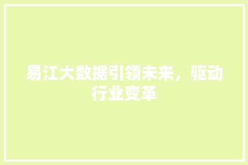 易江大数据引领未来，驱动行业变革