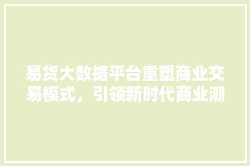 易货大数据平台重塑商业交易模式，引领新时代商业潮流