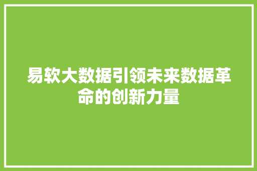 易软大数据引领未来数据革命的创新力量