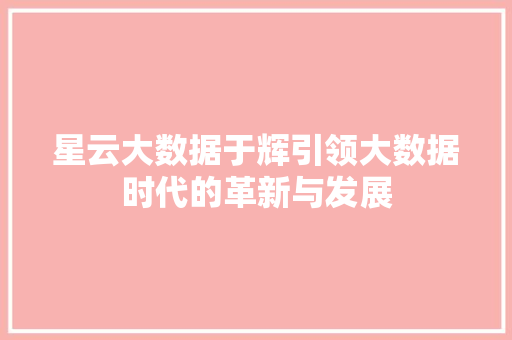 星云大数据于辉引领大数据时代的革新与发展