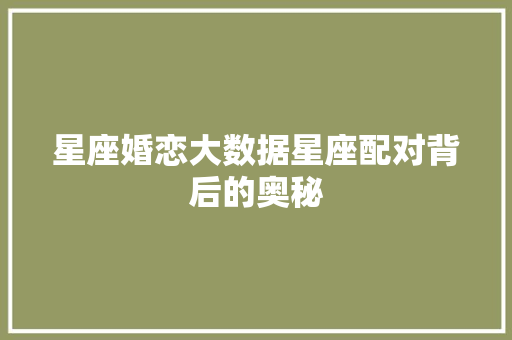 星座婚恋大数据星座配对背后的奥秘