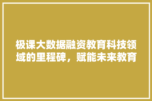 极课大数据融资教育科技领域的里程碑，赋能未来教育创新