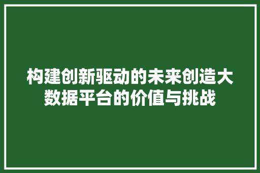构建创新驱动的未来创造大数据平台的价值与挑战