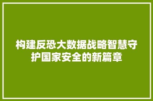 构建反恐大数据战略智慧守护国家安全的新篇章