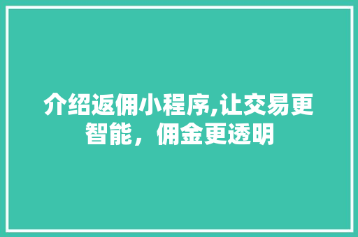 介绍返佣小程序,让交易更智能，佣金更透明 响应式设计