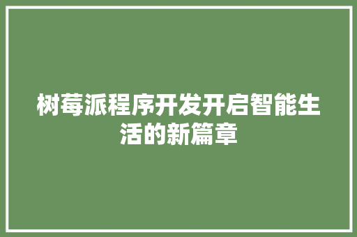 树莓派程序开发开启智能生活的新篇章