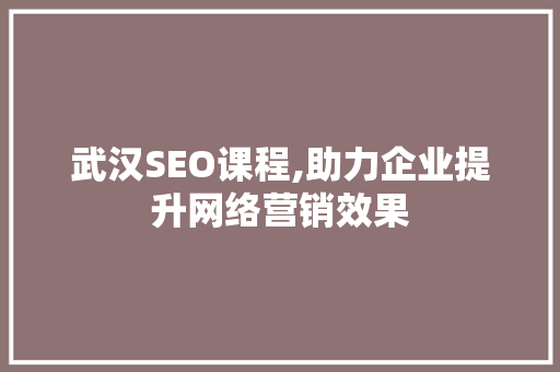 武汉SEO课程,助力企业提升网络营销效果 网站建设