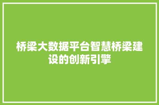 桥梁大数据平台智慧桥梁建设的创新引擎