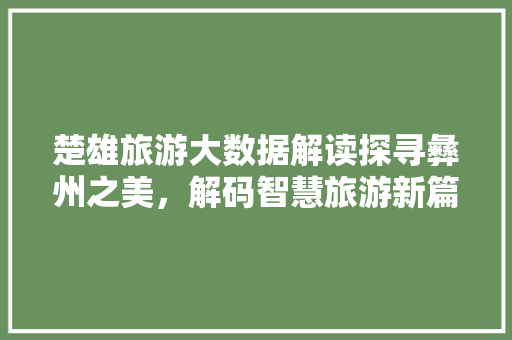 楚雄旅游大数据解读探寻彝州之美，解码智慧旅游新篇章