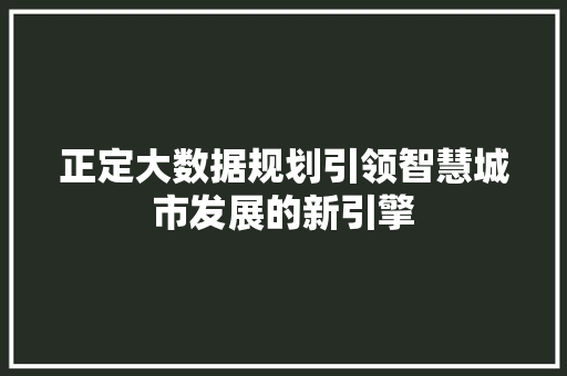 正定大数据规划引领智慧城市发展的新引擎