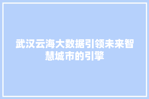 武汉云海大数据引领未来智慧城市的引擎