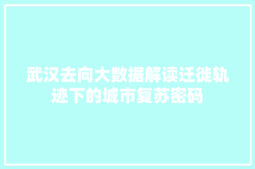 武汉去向大数据解读迁徙轨迹下的城市复苏密码