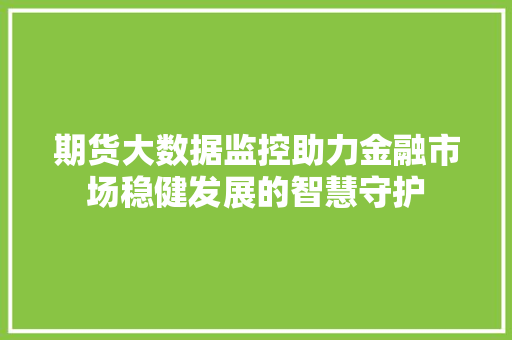 期货大数据监控助力金融市场稳健发展的智慧守护