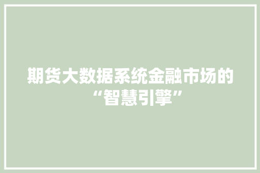 期货大数据系统金融市场的“智慧引擎”