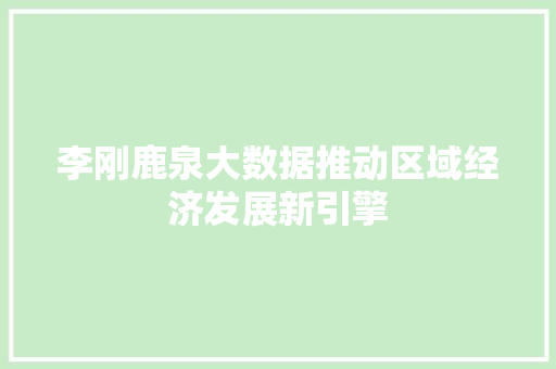 李刚鹿泉大数据推动区域经济发展新引擎