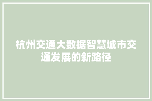 杭州交通大数据智慧城市交通发展的新路径