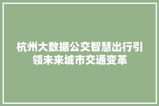 杭州大数据公交智慧出行引领未来城市交通变革