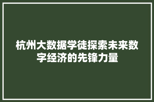 杭州大数据学徒探索未来数字经济的先锋力量