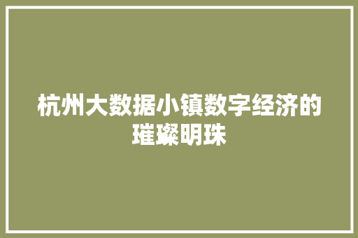 杭州大数据小镇数字经济的璀璨明珠