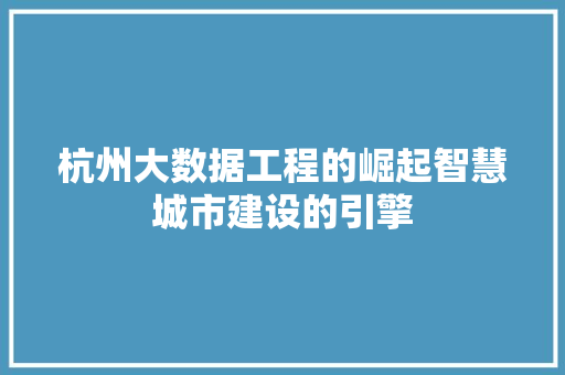 杭州大数据工程的崛起智慧城市建设的引擎