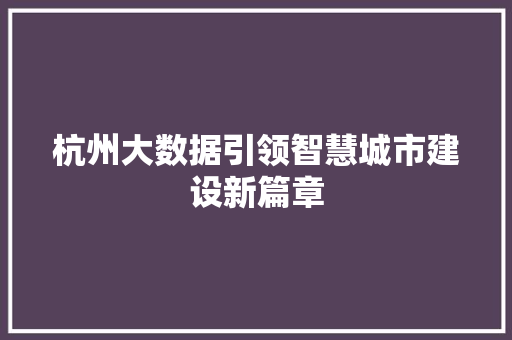 杭州大数据引领智慧城市建设新篇章
