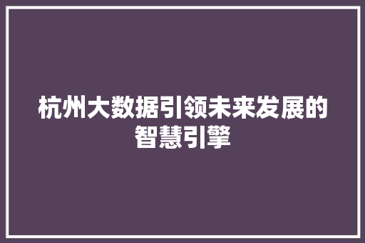 杭州大数据引领未来发展的智慧引擎