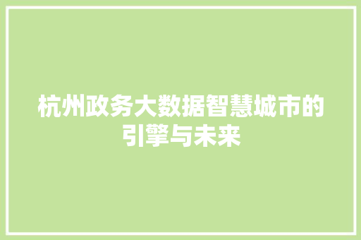 杭州政务大数据智慧城市的引擎与未来