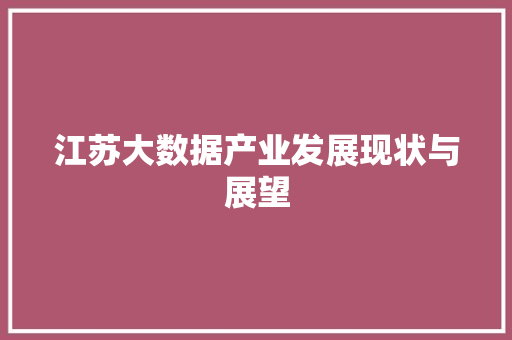 江苏大数据产业发展现状与展望