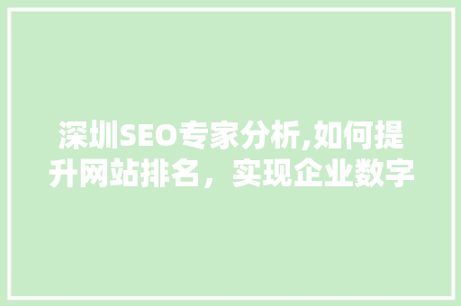 深圳SEO专家分析,如何提升网站排名，实现企业数字化转型 缓存Redis