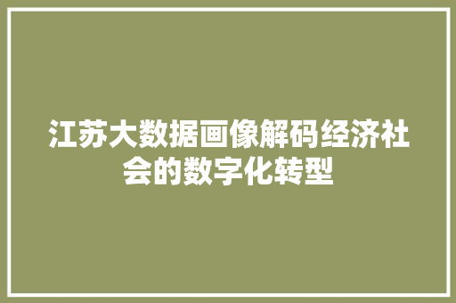 江苏大数据画像解码经济社会的数字化转型