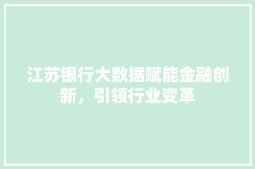 江苏银行大数据赋能金融创新，引领行业变革
